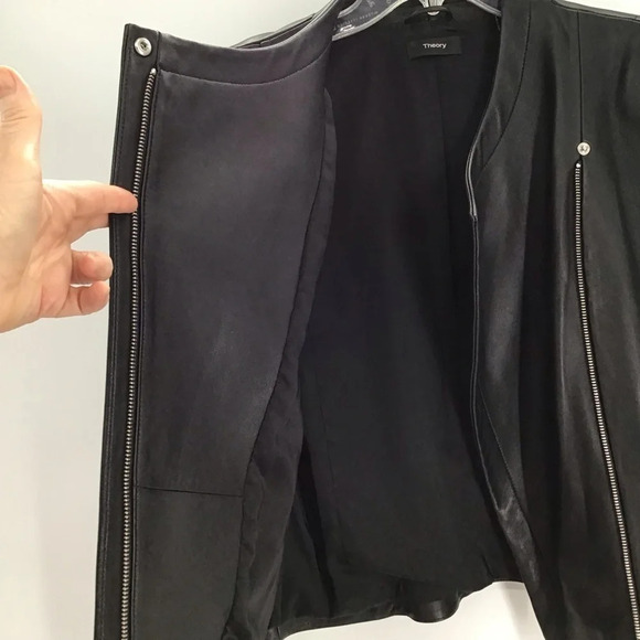 Theory Phelan Lambskin Ultra Soft Leather Moto Style Jacket Black Size Large - Picture 12 of 13